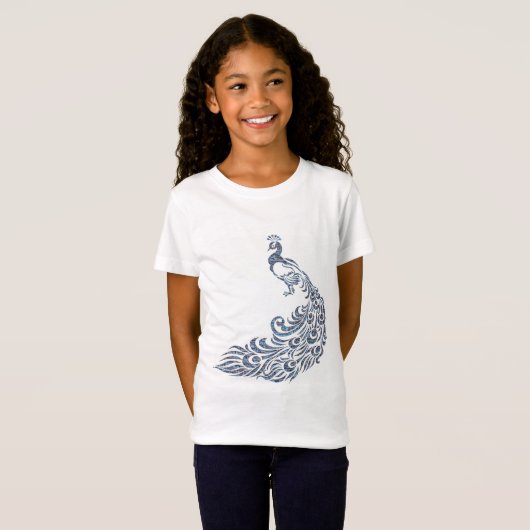 Mooi  blauw Peacock Silhouette T-shirt (Voorkant volledig)
