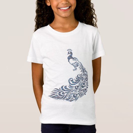 Mooi  blauw Peacock Silhouette T-shirt (Voorkant)