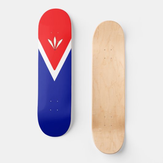Mooi blauw rood en wit persoonlijk skateboard (Voorkant)