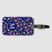 Mooi Blauw Roos Patroon Monogram Bagagelabel (Voorkant (horizontaal))