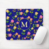 Mooi Blauw Roos Patroon Monogram Muismat (Met muis)