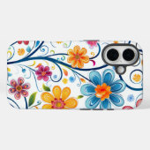 Mooi blauw, roze, gele bloemen illustratie Case-Mate iPhone case (Achterkant (horizontaal))