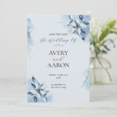Mooi blauw Save the Date bruiloft uitnodiging (Staand voorkant)