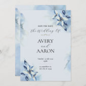 Mooi blauw Save the Date bruiloft uitnodiging (Voorkant / Achterkant)