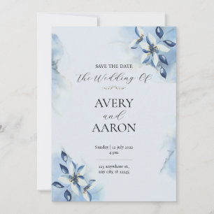 Mooi blauw Save the Date bruiloft uitnodiging