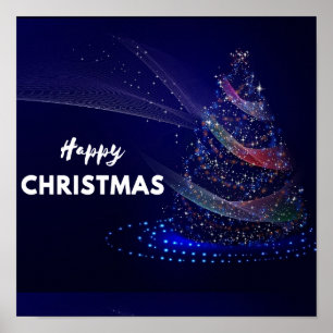 Mooi blauw, sparkles. Gelukkig kerstfeest poster