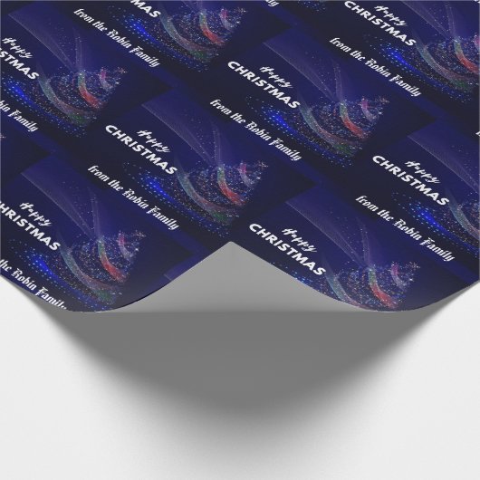 Mooi blauw, sparkles. Happy kerstomslag Cadeaupapier (Hoek)