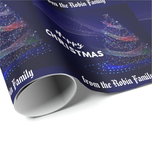 Mooi blauw, sparkles. Happy kerstomslag Cadeaupapier (Rol Hoek)