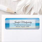 Mooi blauw tropisch strand etiket (Insitu)