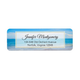 Mooi blauw tropisch strand etiket