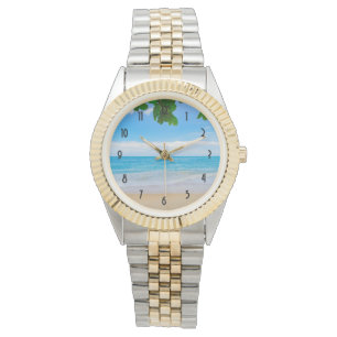 Mooi blauw tropisch strand horloge