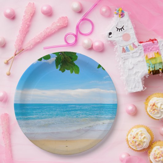 Mooi blauw tropisch strand papieren bordje (Feest)
