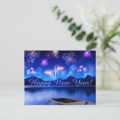 Mooi blauw vrolijk nieuwjaar briefkaart (Staand voorkant)