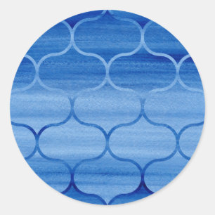Mooi blauw Waterverf Ogee ontwerp Ronde Sticker
