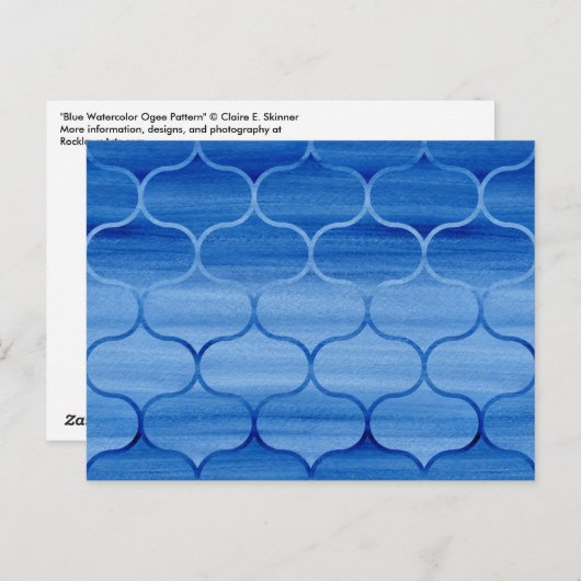 Mooi blauw Waterverf Ogee Pattern Briefkaart (Voorkant / Achterkant)