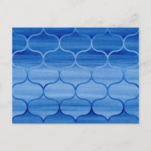 Mooi blauw Waterverf Ogee Pattern Briefkaart