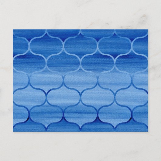 Mooi blauw Waterverf Ogee Pattern Briefkaart (Voorkant)