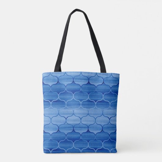 Mooi blauw Waterverf Ogee Pattern Tote Bag (Achterkant)