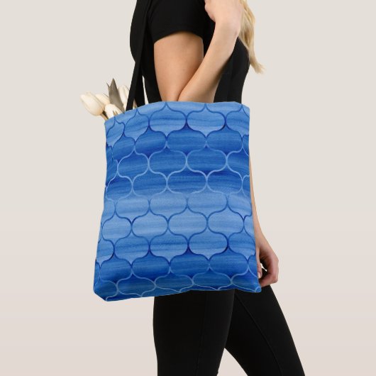 Mooi blauw Waterverf Ogee Pattern Tote Bag (Dichtbij)