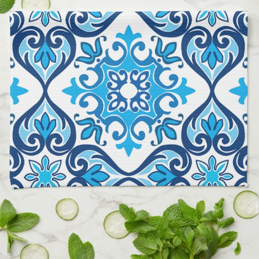 💙 mooi blauw - wit Azulejos X, keuken T Theedoek (Gevouwen)