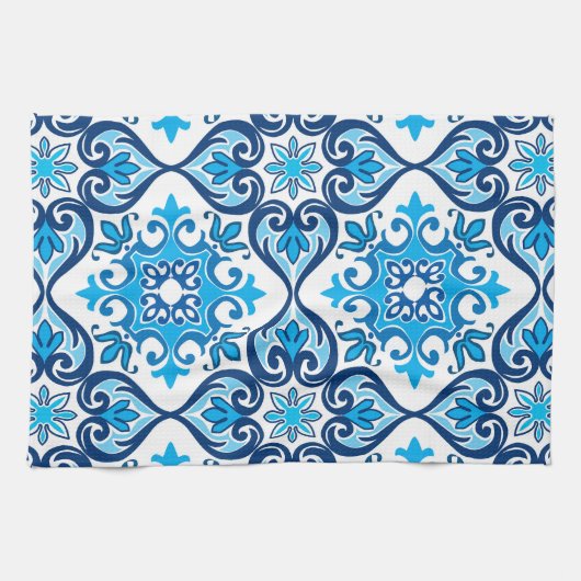 💙 mooi blauw - wit Azulejos X, keuken T Theedoek (Horizontaal)