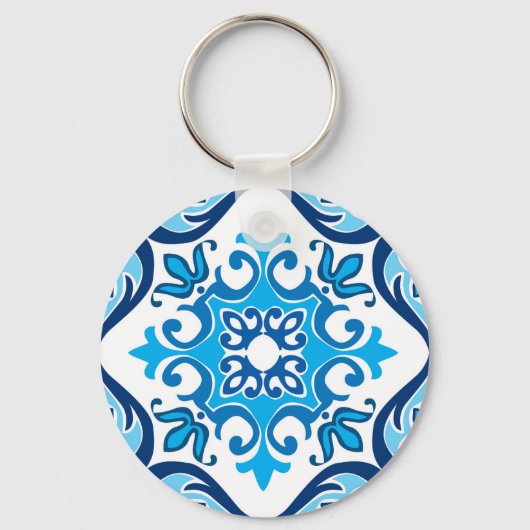 💙 mooi blauw - wit Azulejos X, Sleutelhanger (Voorkant)