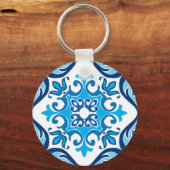 💙 mooi blauw - wit Azulejos X, Sleutelhanger (Voorkant)