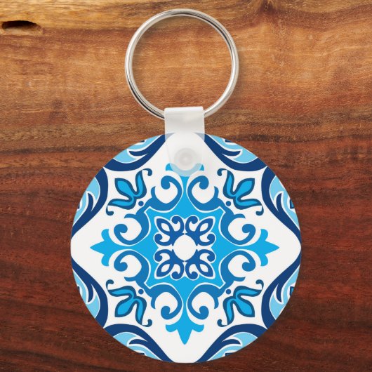 💙 mooi blauw - wit Azulejos X, Sleutelhanger (Voorkant)