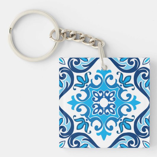 💙 mooi blauw - wit Azulejos X, Sleutelhanger (voorkant)