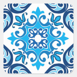 💙 mooi blauw - wit Azulejos X, Vierkante Sticker