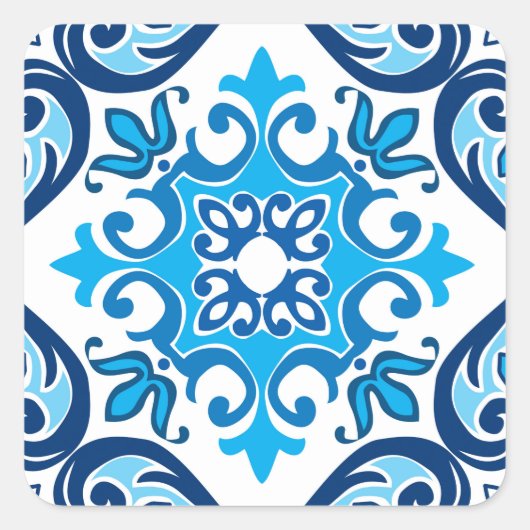 💙 mooi blauw - wit Azulejos X, Vierkante Sticker (Voorkant)