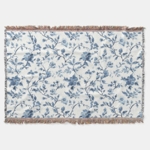 Mooi blauw wit bloemmotief   deken