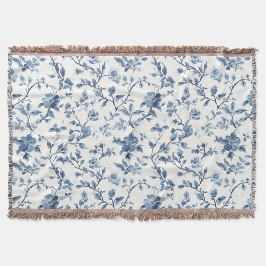 Mooi blauw wit bloemmotief deken (Voorkant)