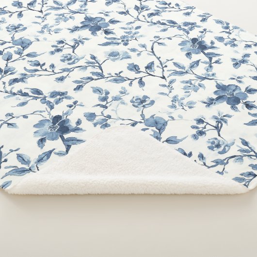 Mooi blauw wit bloemmotief   sherpa deken (3/4)