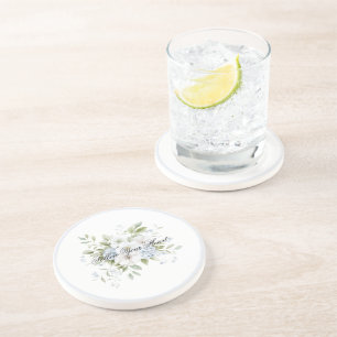 Mooi Blauw Witte Bloemige Citaat Zandsteen Onderzetter