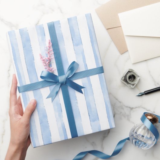 Mooi blauw witte geruite strepen bruidsdouche cadeaupapier (Geschenken)