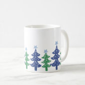Mooi blauwe en groene kerstbomen koffiemok (Voorkant rechts)