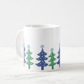 Mooi blauwe en groene kerstbomen koffiemok (Voorkant links)
