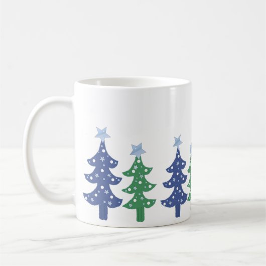 Mooi blauwe en groene kerstbomen koffiemok (Links)
