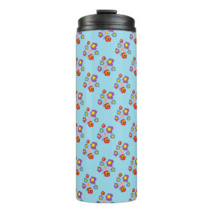 Mooi Blauwe Lieveheersbeestje en Bloemen Patroon Thermosbeker