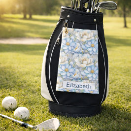 Mooi blauwe magnolia en pioenroos gepersonaliseerd golfhanddoek