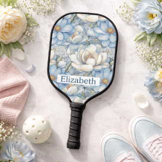 Mooi blauwe magnolia en pioenroos gepersonaliseerd pickleball paddle