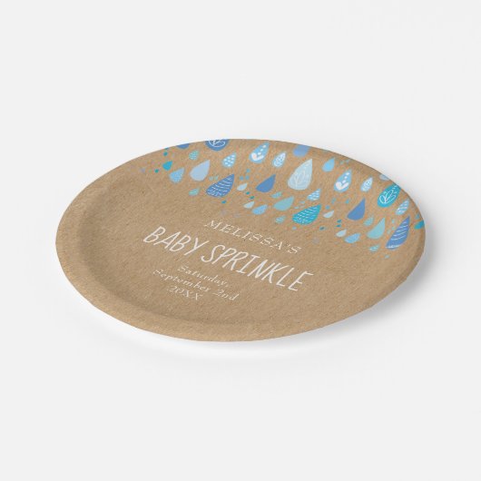 Mooi blauwe regendruppels Baby Sprinkle / Shower B Papieren Bordje (Gekanteld)