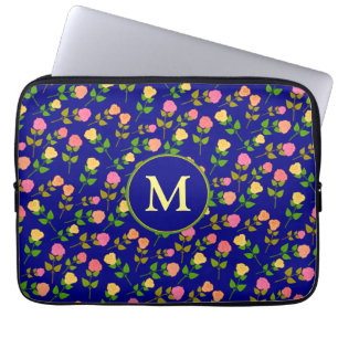Mooi Blauwe Roos Patroon Monogram Laptop Sleeve