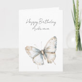 Mooi blauwe witte vlinder bloemige verjaardag kaart (Voorkant)