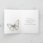 Mooi blauwe witte vlinder bloemige verjaardag kaart (Binnen)