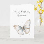 Mooi blauwe witte vlinder bloemige verjaardag kaart (Gele Bloem)