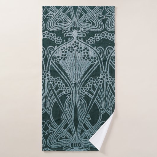 Mooi, blauwgroen zilver, art nouveau patroon, flor badhanddoek (Badhanddoek)