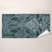 Mooi, blauwgroen zilver, art nouveau patroon, flor badhanddoek (Badhanddoek)