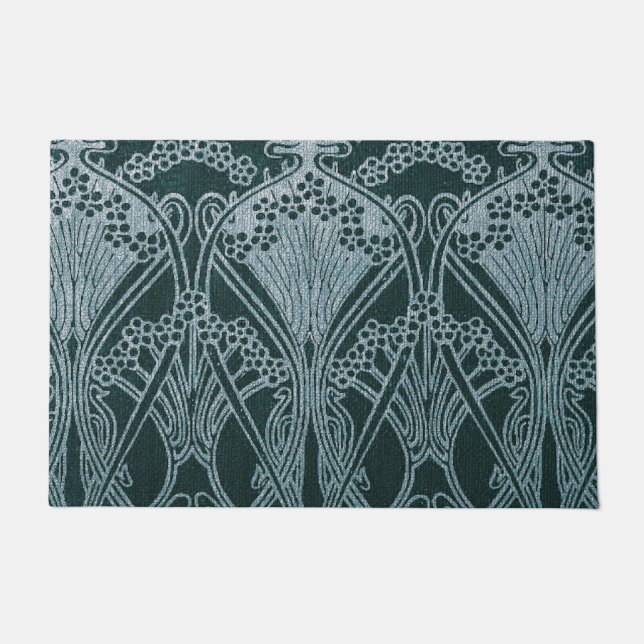 Mooi, blauwgroen zilver, art nouveau patroon, flor deurmat (Voorkant)